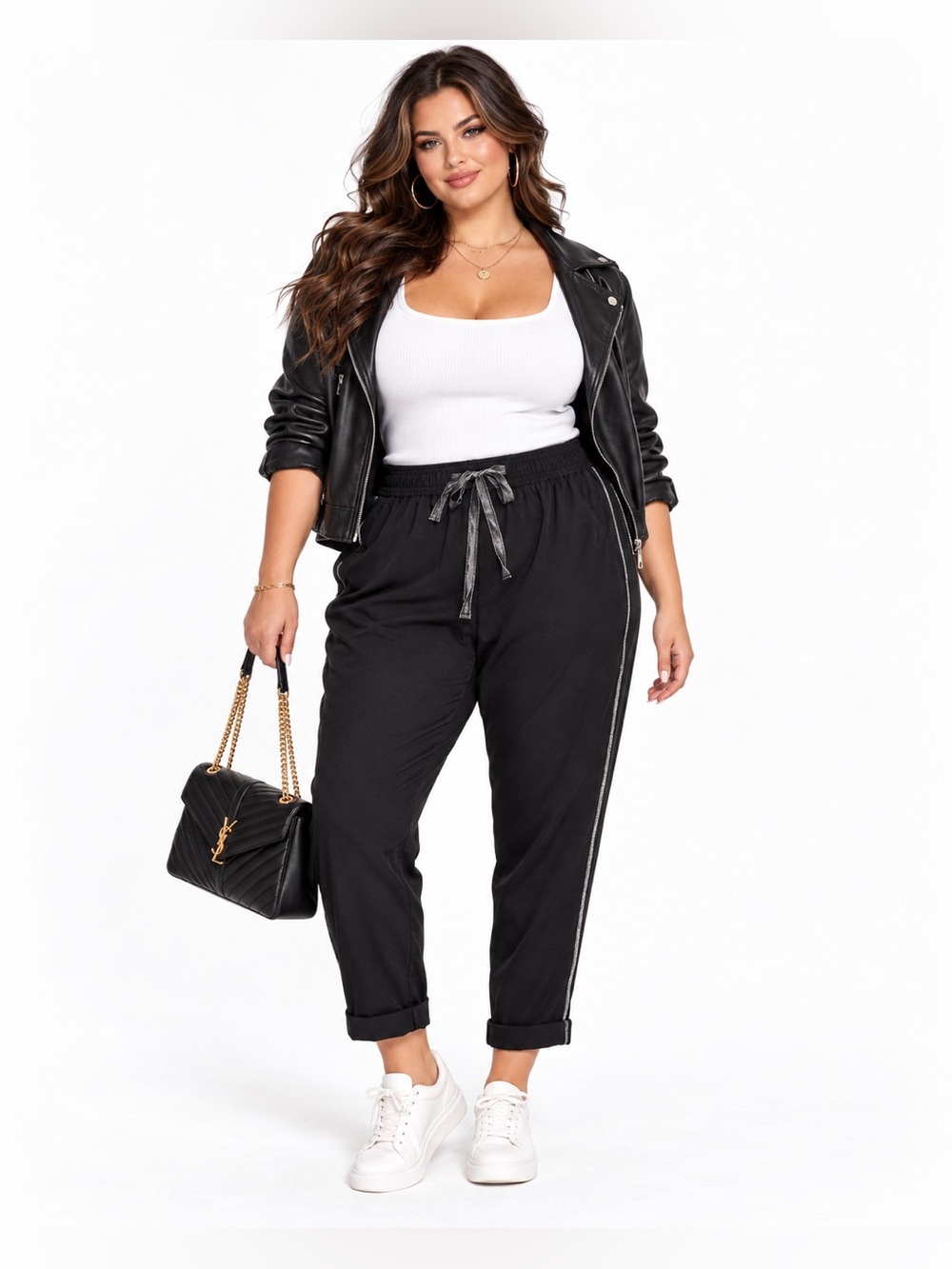 JOE FRESH Metallic Trim Drawstring Track Pants 1X